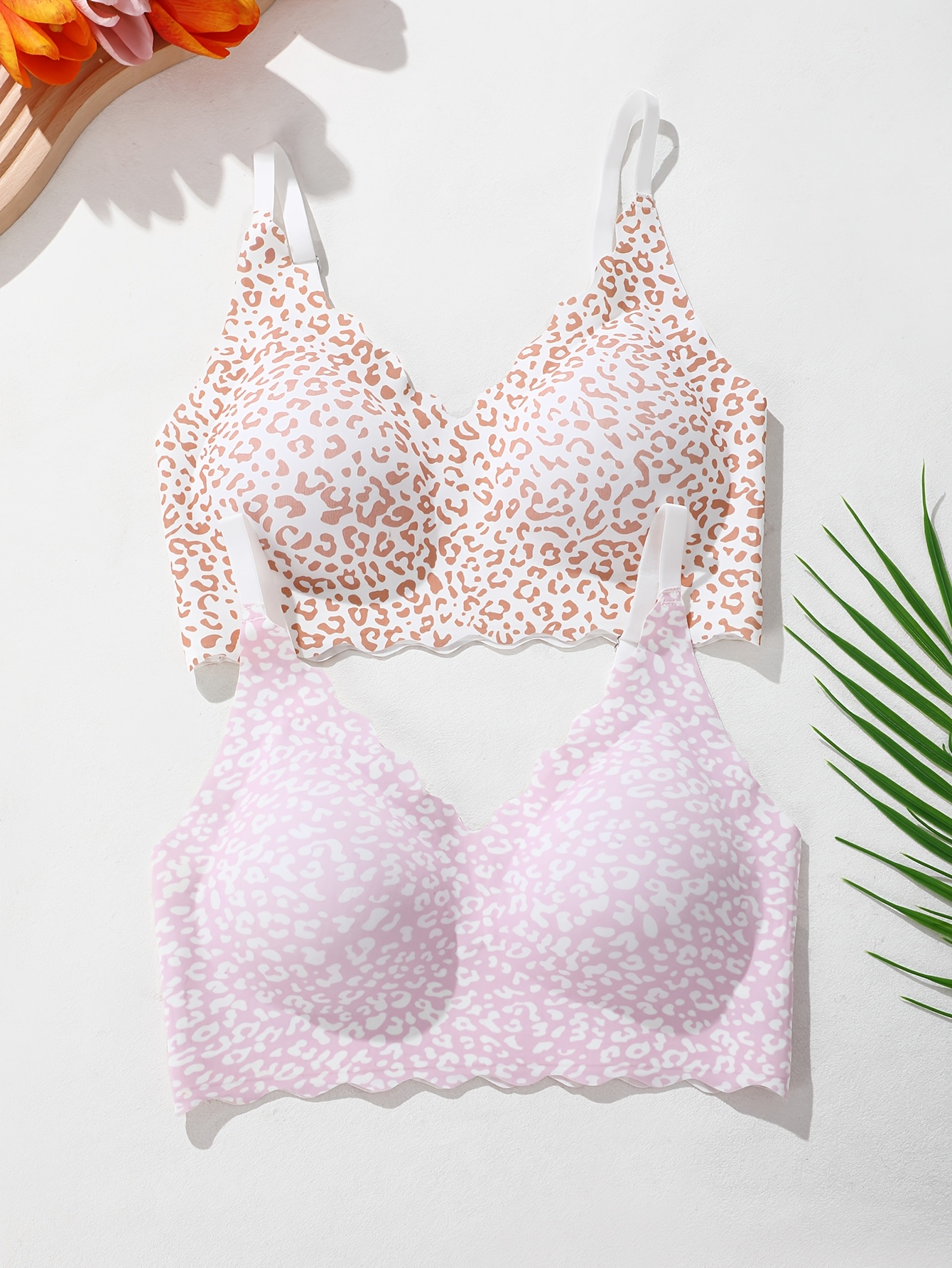 2pcs Women's Wireless Comfort Bra Set, Leopard Print Style